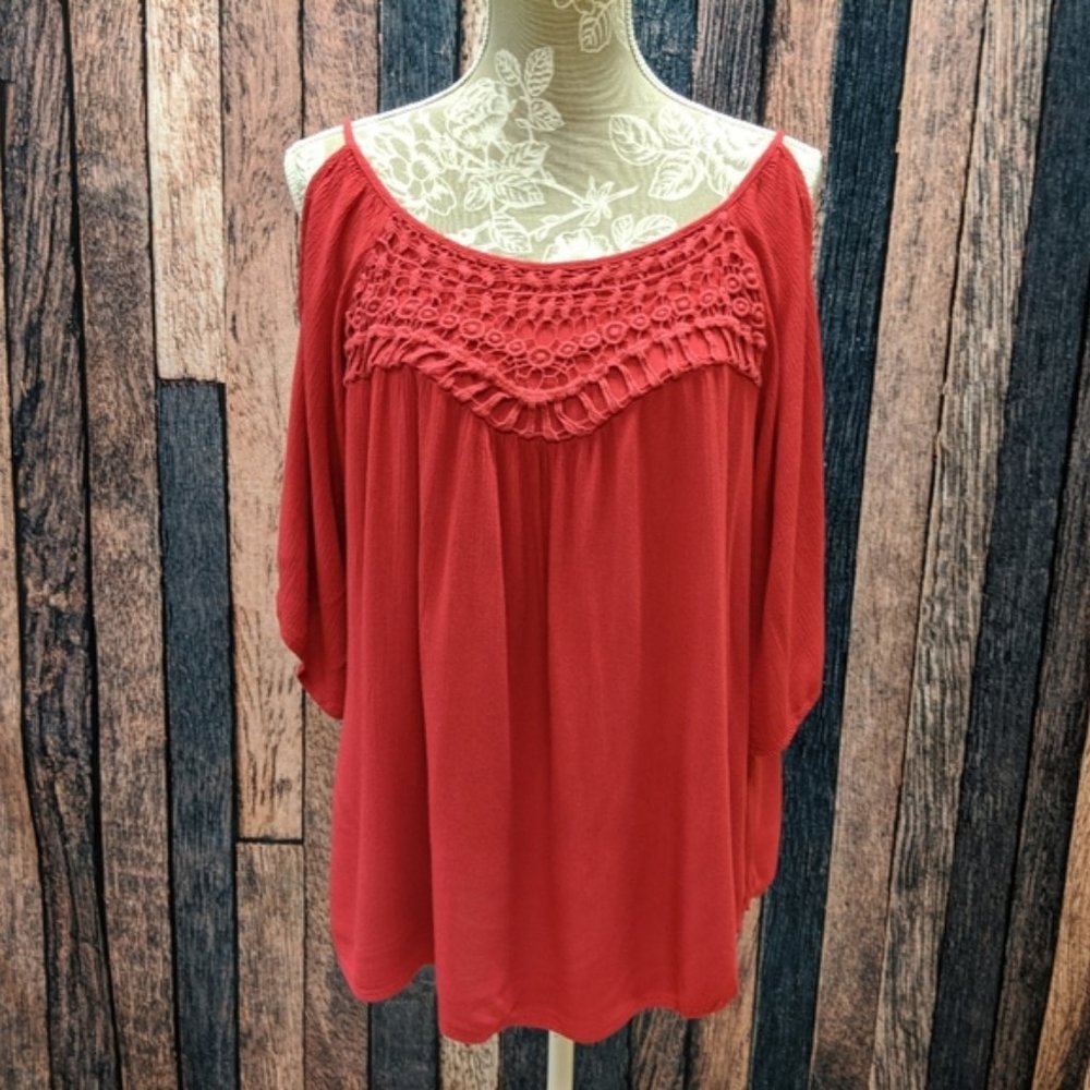 Red Cold Shoulder Top - Picture 2 of 3